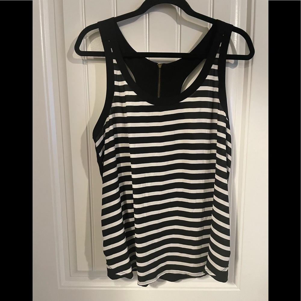 Express Womens Tank Top Sleeveless Black & White Striped Razor Back Size Large L